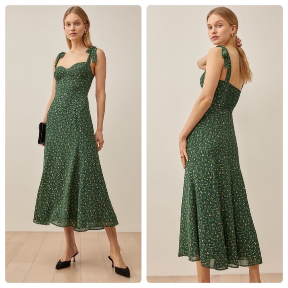 Reformation Dresses & Skirts - Reformation Nadira Dress Coriander Green Floral Midi Size 10 NWT